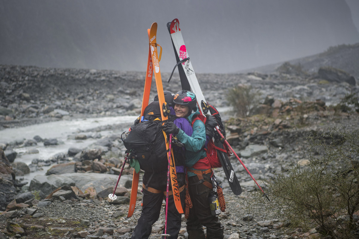 Anna and Janina complete the journey, exiting out the Fox Glacier, photo by Mark Watson